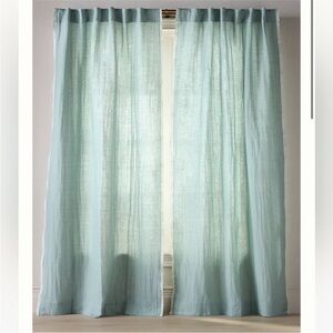 Anthropologie Amande Linen Cotton Curtain with Striped Trim - Set of 2